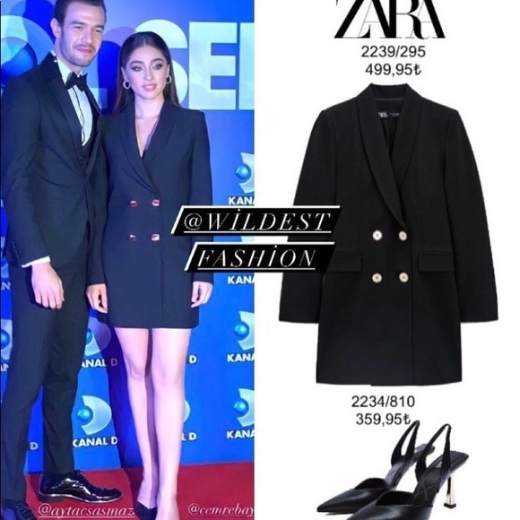 ZARA | NWT DOUBLE BREASTED LONG BLAZER BLACK L - Picture 5 of 15